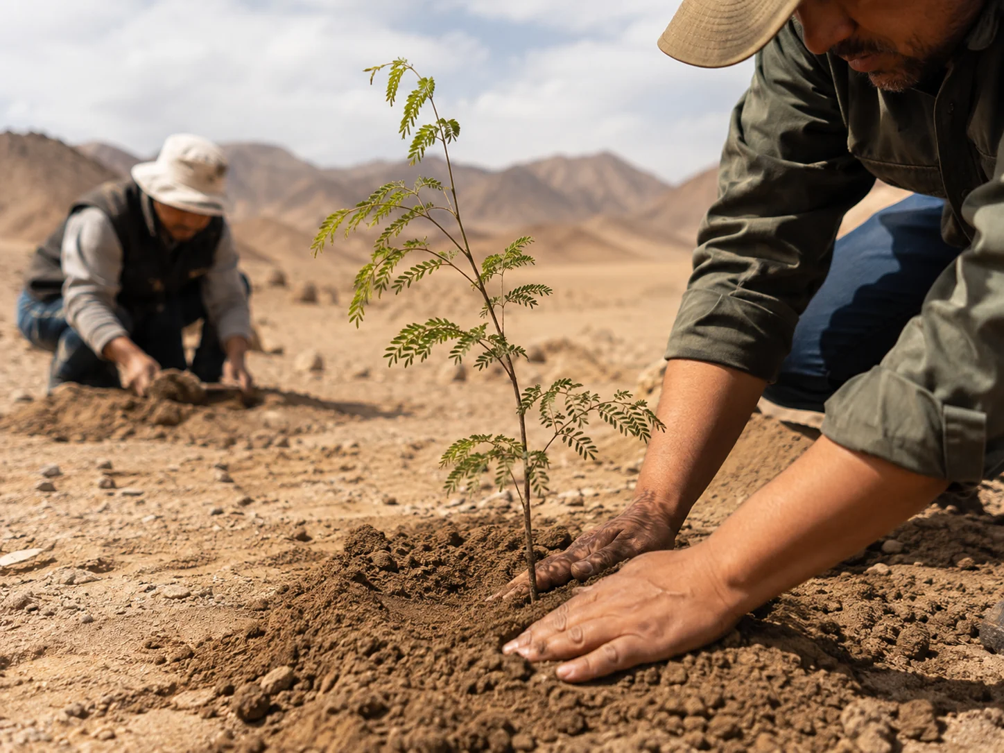 Jornada de plantación de huarango en territorio árido